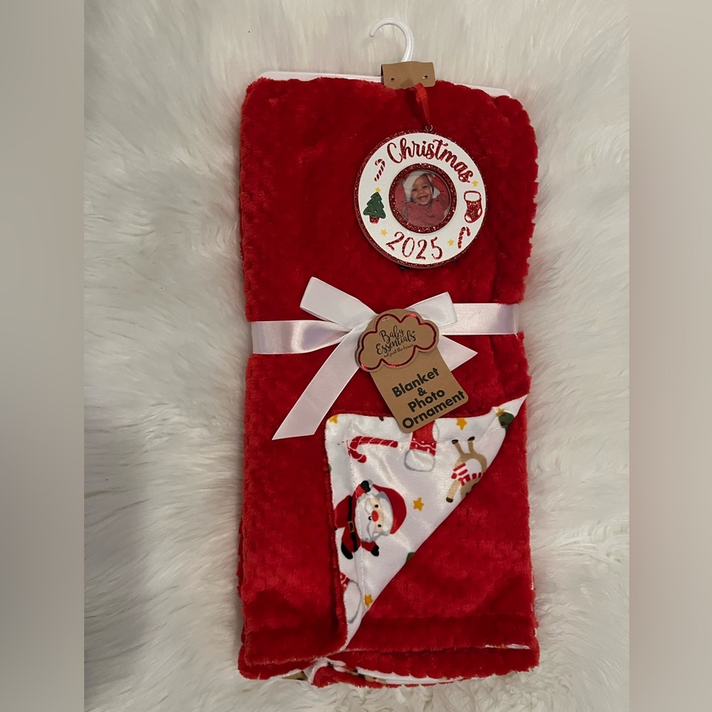 🆕 Baby Essentials Christmas Plush Baby Blanket & Photo Ornament Picture Frame